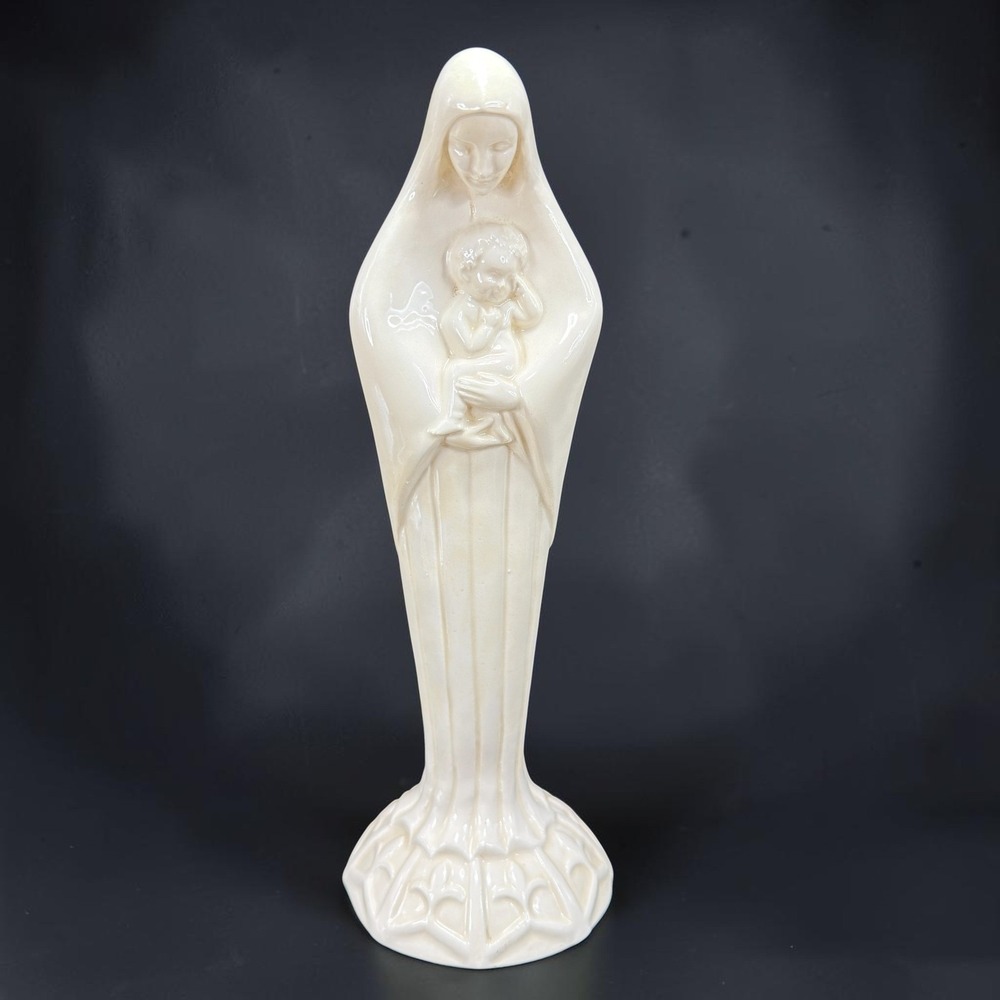 Vintage Czechoslovakia Ceramic Virgin Mary Mother Child Figurine 10 Inch Cream